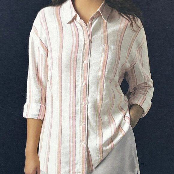 NEW GAP Women's Linen Button Down Shirt Multi Striped - Picture 1 of 9
